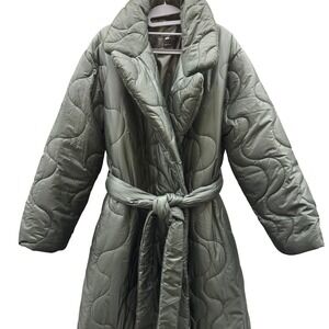 Size 12 Curvy - ASOS DESIGN Quilted Robe Coat Sage Green Onion Puffer Jacket